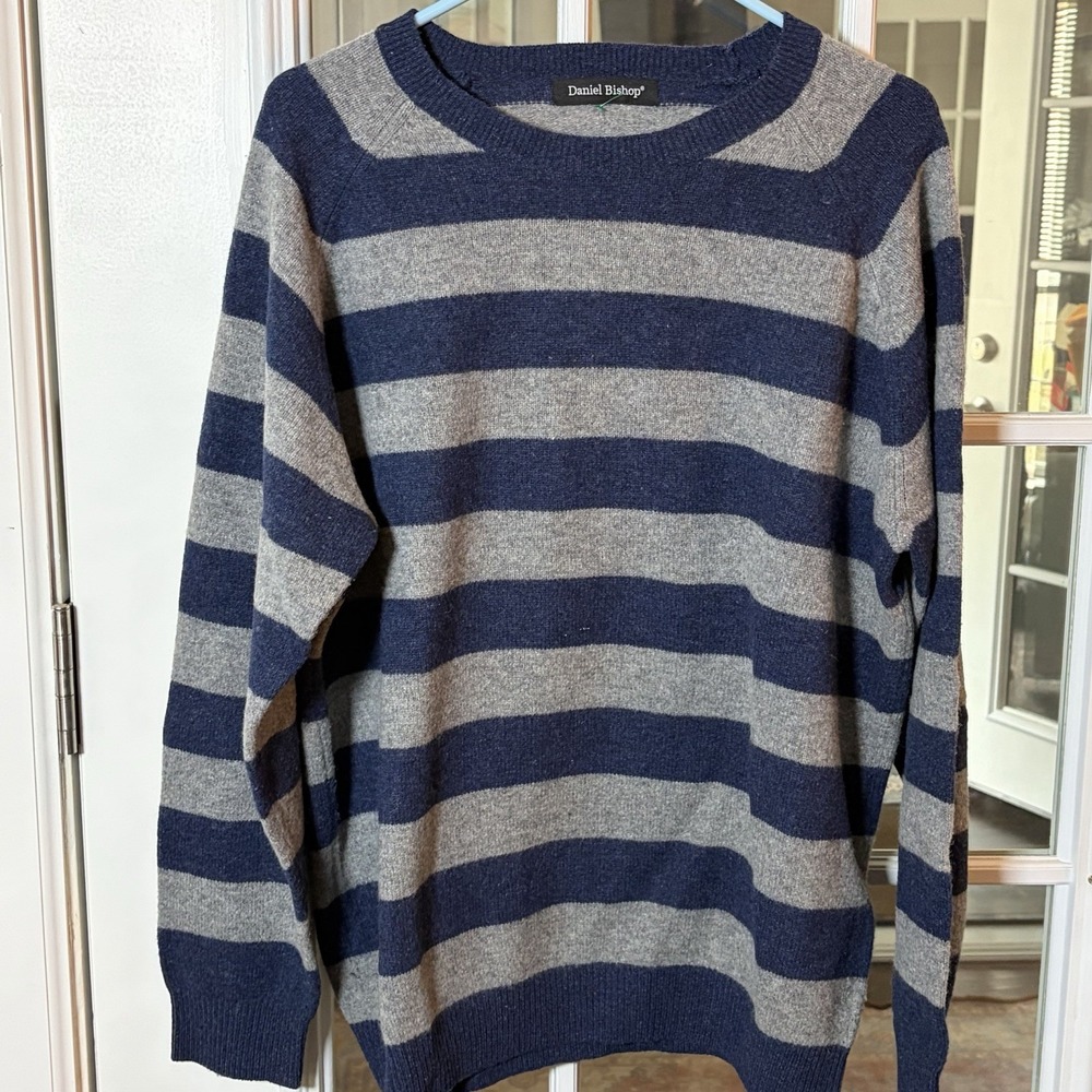 Daniel Bishop Men's Gray Navy Striped Crewneck Sweater XL Preppy Wool